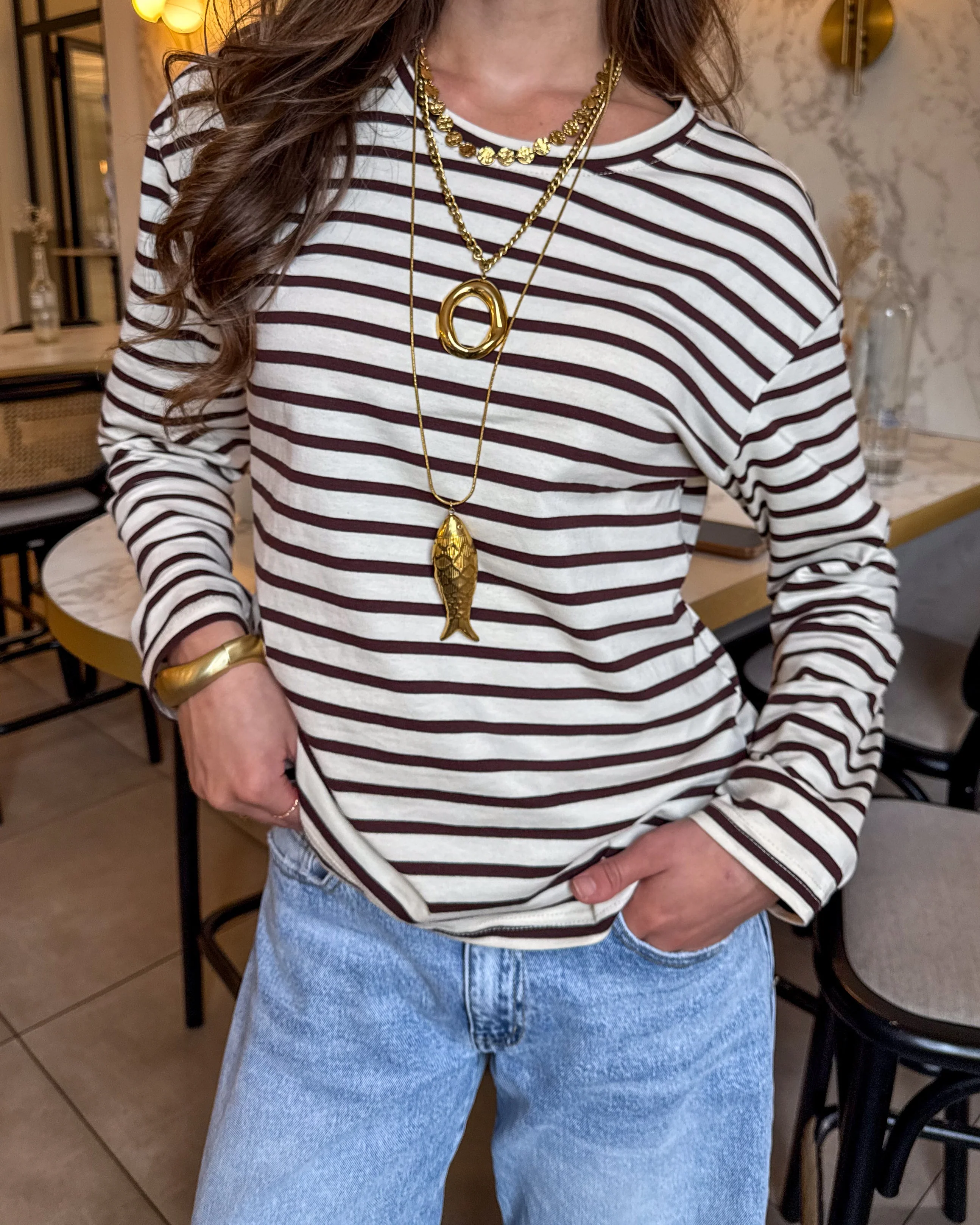 Tessa Gestreepte Top Bruin - Image 6